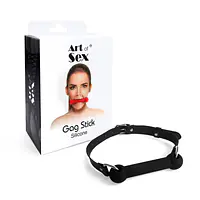 Кляп-палиця на ременях Art of Sex – Gag Stick Silicon, чорний, натуральна шкіра - Master