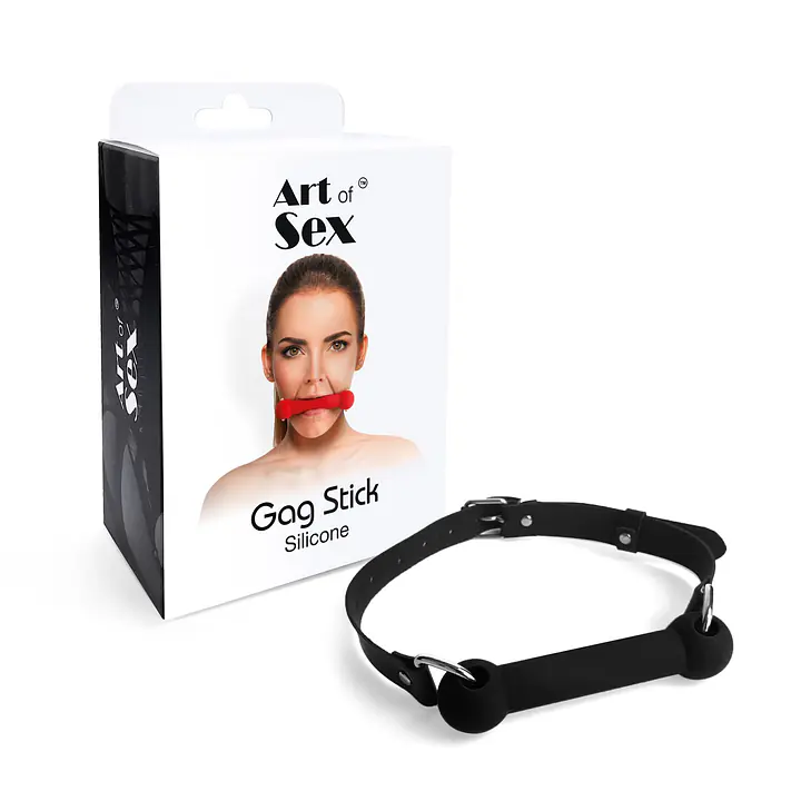 Кляп-палиця на ременях Art of Sex – Gag Stick Silicon, чорний, натуральна шкіра - Master