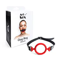 Кляп-розширювач силіконове кільце Art of Sex – Gag ring, червоний, натуральна шкіра - Master