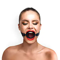 Кляп-розширювач силіконове кільце Art of Sex – Gag Ring, чорний, натуральна шкіра - Master