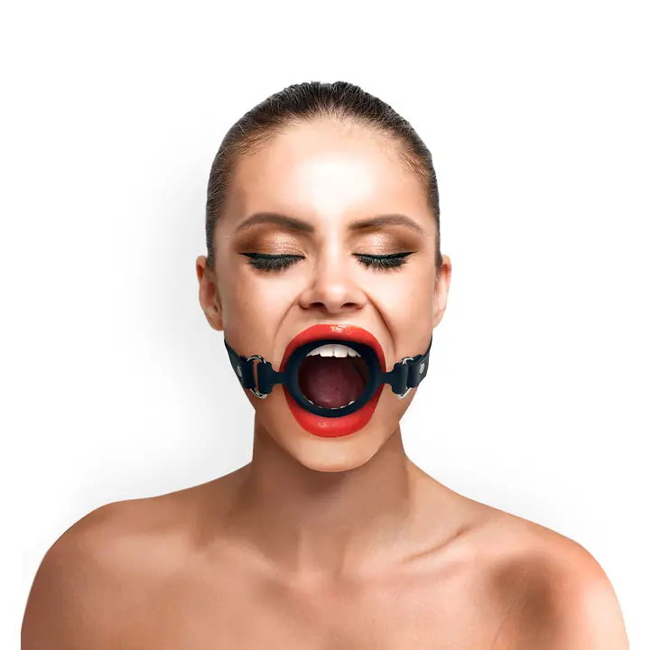 Кляп-розширювач силіконове кільце Art of Sex – Gag Ring, чорний, натуральна шкіра - Master