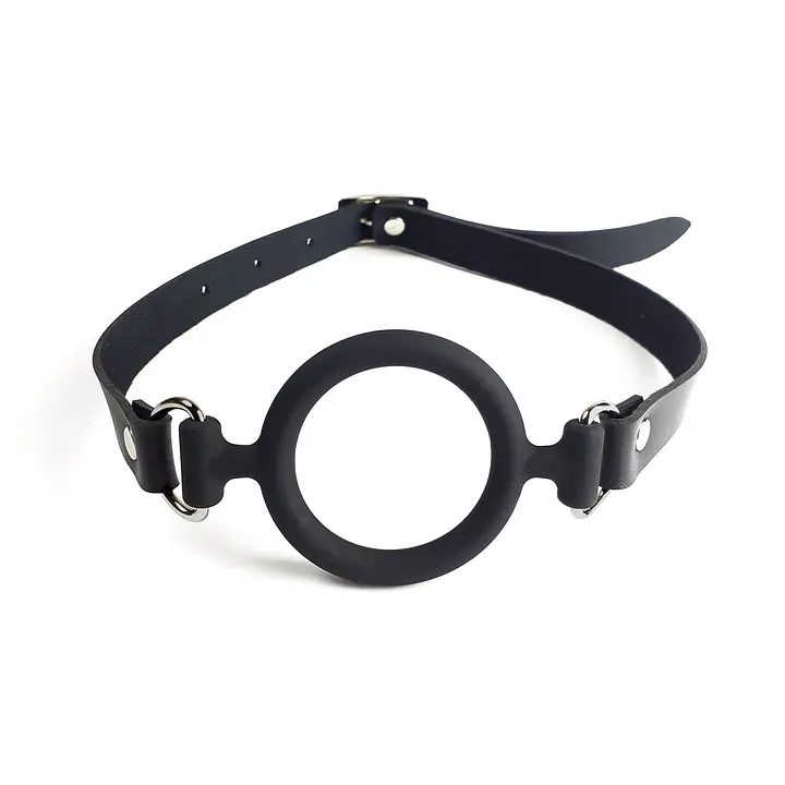 Кляп-розширювач силіконове кільце Art of Sex – Gag Ring, чорний, натуральна шкіра - Master