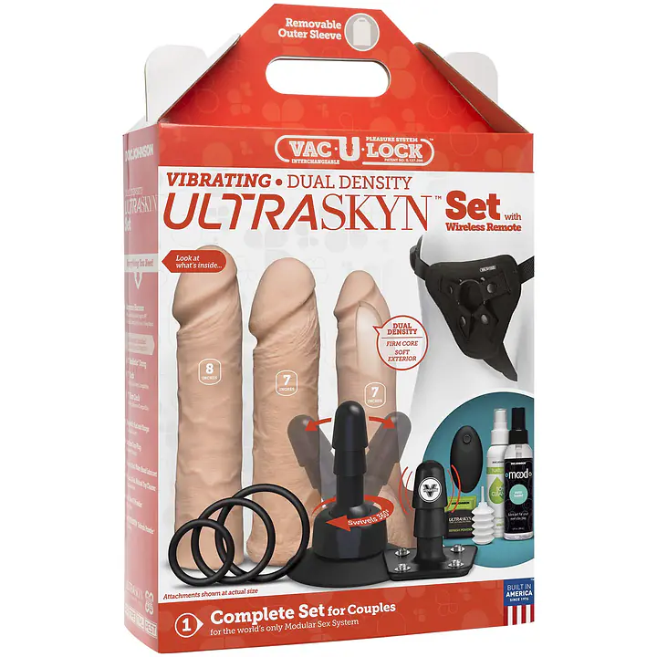 Набір для страпона Doc Johnson Vac-U-Lock VIBRATING Dual Density ULTRASKYN Set: діаметр 3×3,8 см - Master