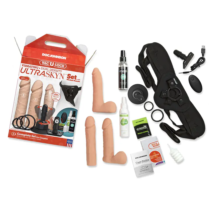 Набір для страпона Doc Johnson Vac-U-Lock VIBRATING Dual Density ULTRASKYN Set: діаметр 3×3,8 см - Master