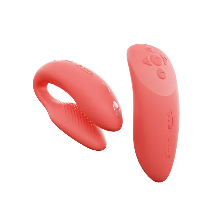 Смарт-вібратор для пар We-Vibe Chorus Crave Coral, сенсорне керування вібраціями стисненням пульта - Master