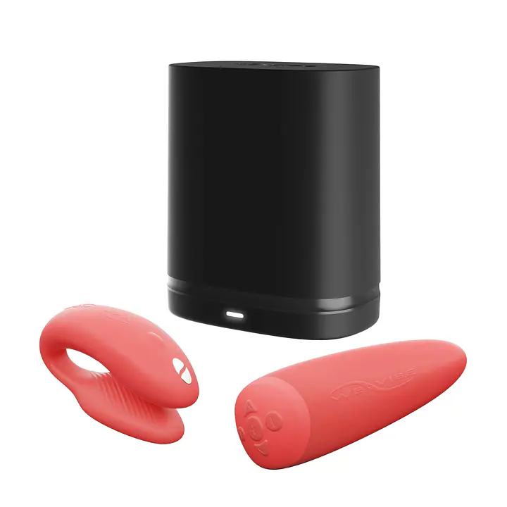 Смарт-вібратор для пар We-Vibe Chorus Crave Coral, сенсорне керування вібраціями стисненням пульта - Master