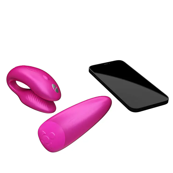 Смарт-вібратор для пар We-Vibe Chorus Cosmic Pink, сенсорне керування вібраціями стисненням пульта - Master