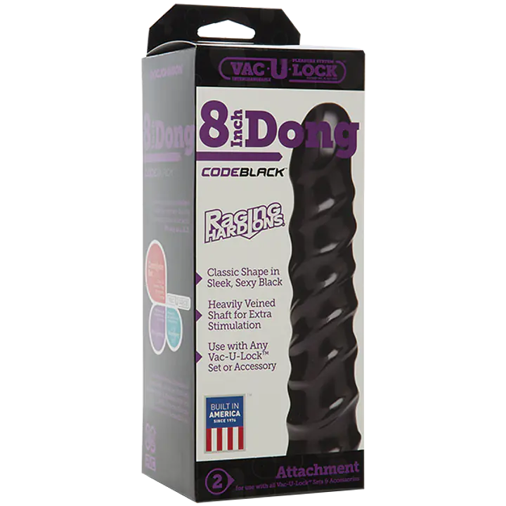 Дилдо Doc Johnson CodeBlack - 8 Inch Raging Vac-U-Lock із стимулювальним рельєфом, діаметр 3,8 см - Master