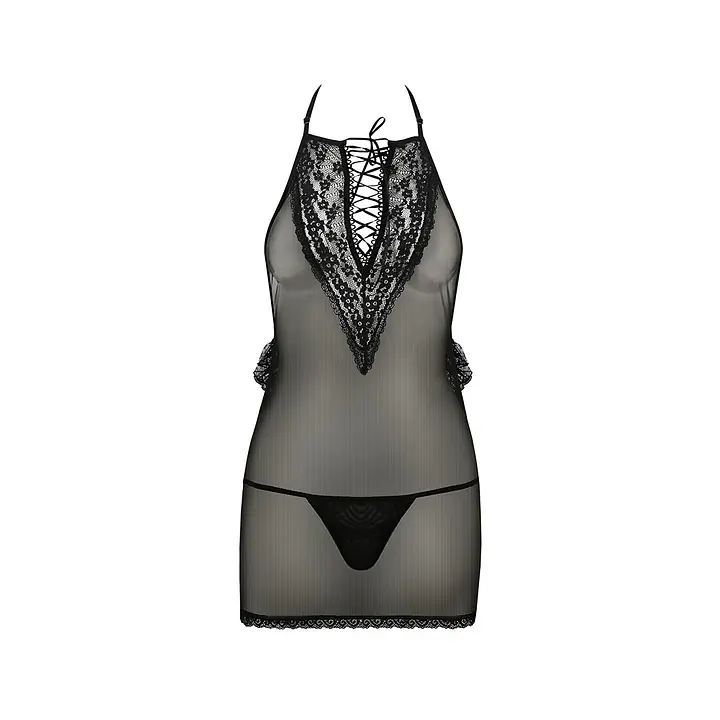 Сорочка прозора приталена Passion ERZA CHEMISE XXL/XXXL, black, трусики - Master