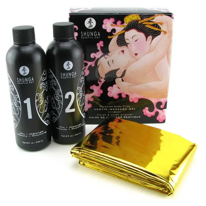 Гель для NURU-масажу Shunga Oriental Body-to-Body – Sparkling Strawberry Wine плюс простирадло - Master
