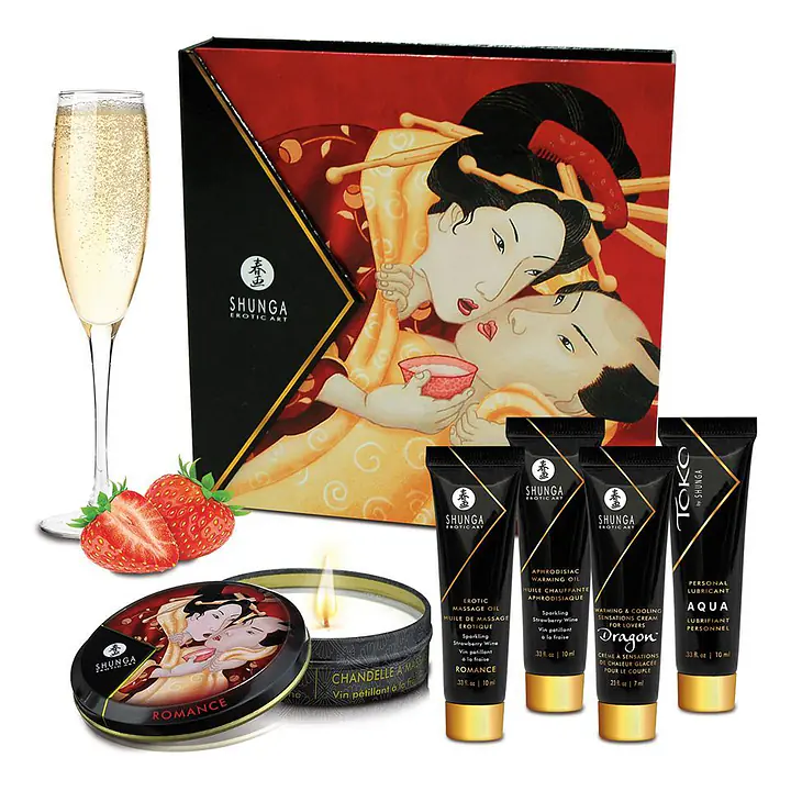 Подарунковий набір Shunga GEISHAS SECRETS – Sparkling Strawberry Wine: для шикарної ночі вдвох - Master