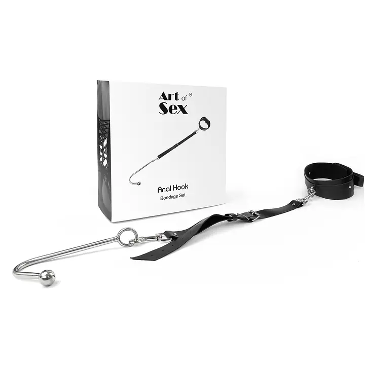 Анальний гак 1 із нашийником з натуральної шкіри Art of Sex - Anal hook, Чорний - Master