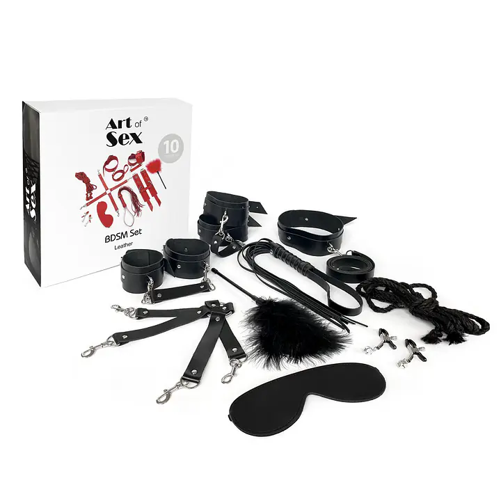 Набір BDSM Art of Sex – Set Leather, 10 предметів, чорний, натуральна шкіра - Master