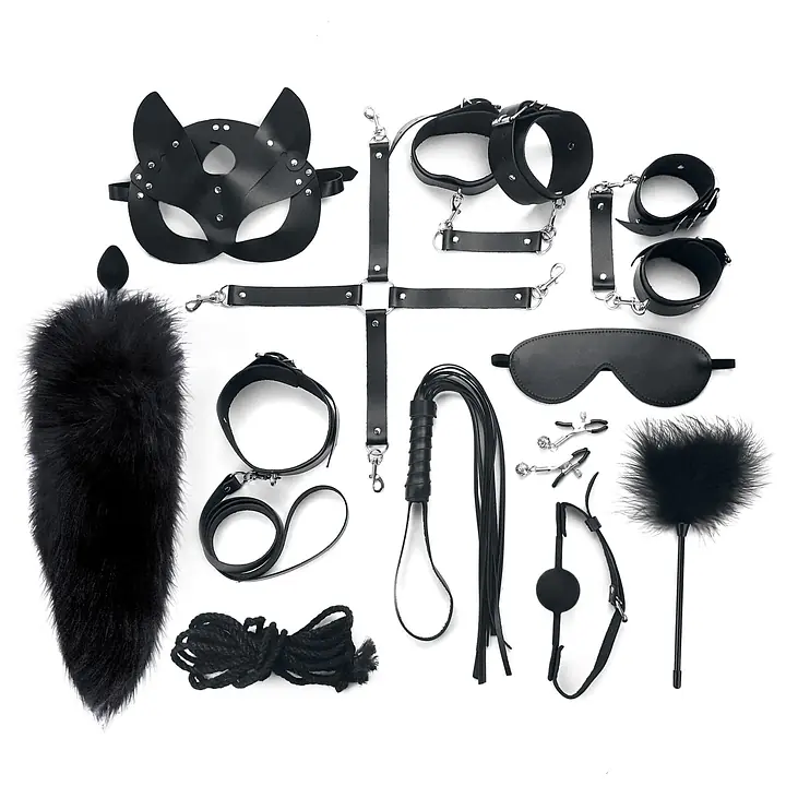 Набір BDSM Art Of Sex – Maxi BDSM Set Leather, 13 предметів, чорний, натуральна шкіра - Master
