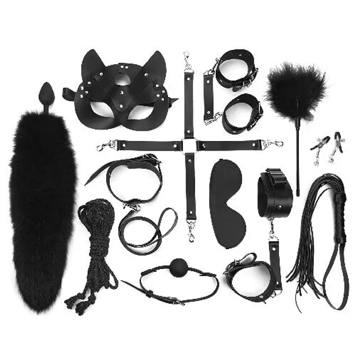 Набір BDSM Art Of Sex – Maxi BDSM Set Leather, 13 предметів, чорний, натуральна шкіра - Master