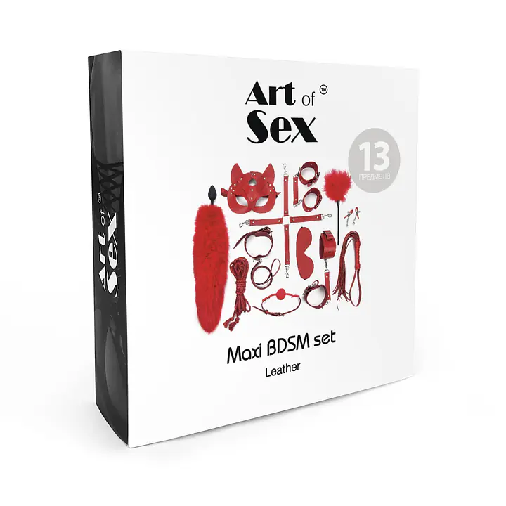 Набір BDSM Art Of Sex – Maxi BDSM Set Leather, 13 предметів, чорний, натуральна шкіра - Master