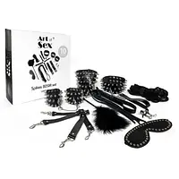 BDSM-набір Art of Sex – Spikes BDSM Set Leather, 10 предметів, чорний, натуральна шкіра - Master