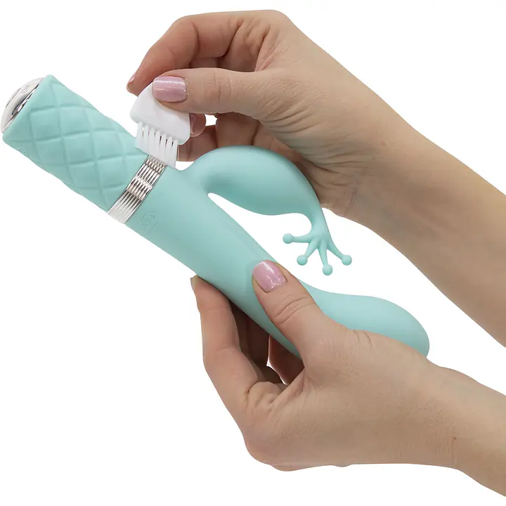 Розкішний вібратор-кролик Pillow Talk - Kinky Teal з кристалом Сваровські, потужний - Master