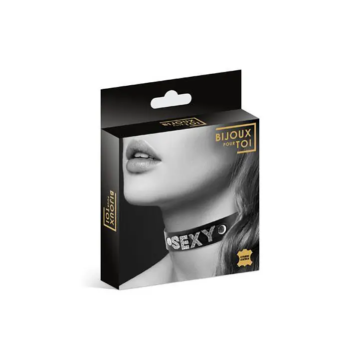 Чокер зі стразами Bijoux Pour Toi - SEXY, натуральна шкіра - Master