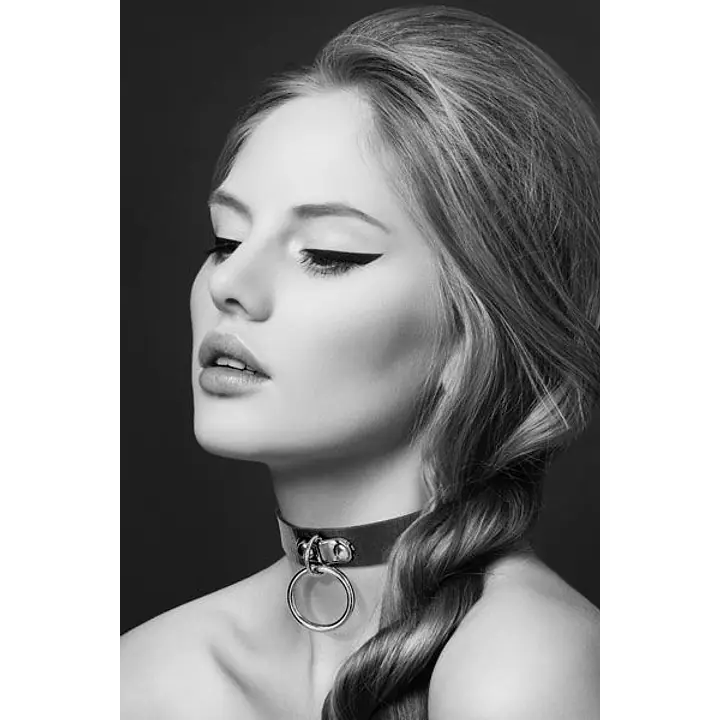 Чокер з кільцем для повідця Bijoux Pour Toi - FETISH Black, екошкіра - Master