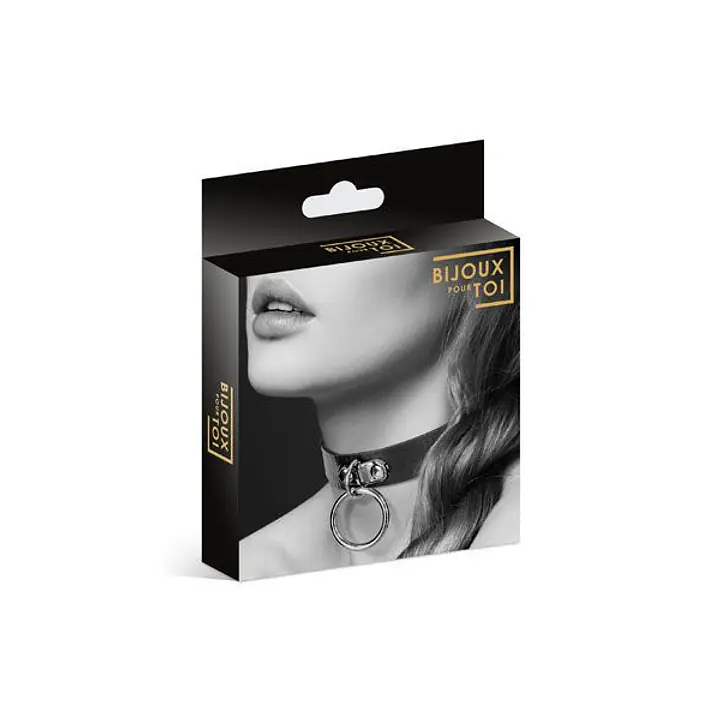 Чокер з кільцем для повідця Bijoux Pour Toi - FETISH Black, екошкіра - Master