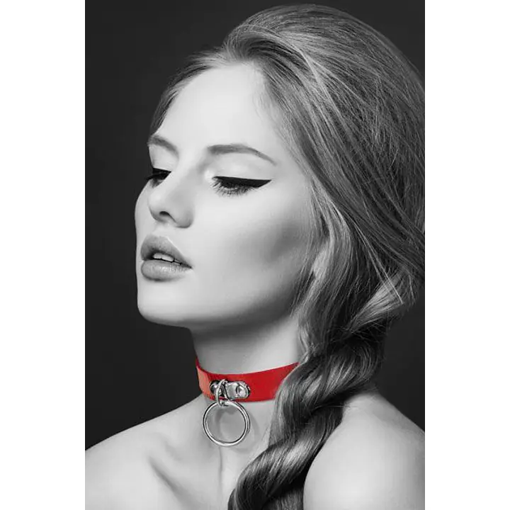Чокер з кільцем для повідця Bijoux Pour Toi - FETISH Red, екошкіра - Master