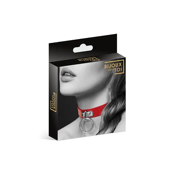 Чокер з кільцем для повідця Bijoux Pour Toi - FETISH Red, екошкіра - Master