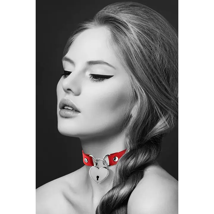 Чокер з замочком-сердечком Bijoux Pour Toi - HEART LOCK Red, екошкіра - Master