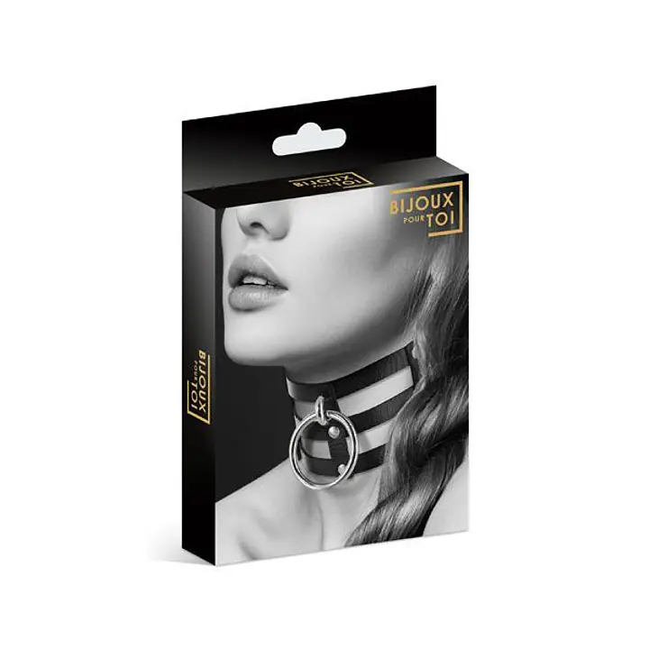 Чокер потрійний з кільцем для повідця Bijoux Pour Toi - FETISH, екошкіра - Master