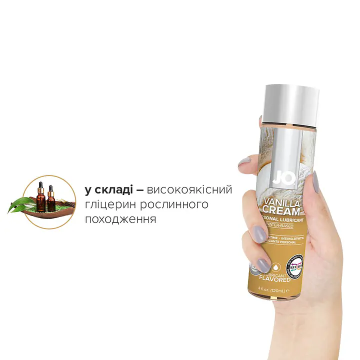 Змазка на водній основі JO H2O — Vanilla Cream (120 мл) без цукру, рослинний гліцерин - Master