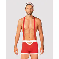 Чоловічий еротичний костюм Санта-Клауса Obsessive Mr Claus S/M, боксери на підтяжках, шапочка з помп - Master