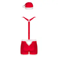 Чоловічий еротичний костюм Санта-Клауса Obsessive Mr Claus S/M, боксери на підтяжках, шапочка з помп - Master