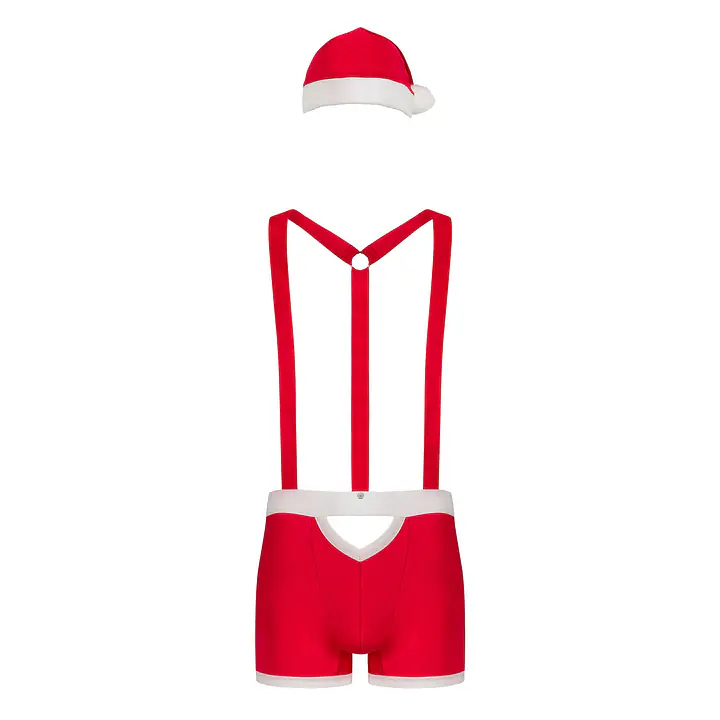 Чоловічий еротичний костюм Санта-Клауса Obsessive Mr Claus L/XL, боксери на підтяжках, шапочка з пом - Master
