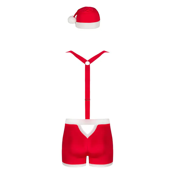 Чоловічий еротичний костюм Санта-Клауса Obsessive Mr Claus L/XL, боксери на підтяжках, шапочка з пом - Master