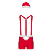 Чоловічий еротичний костюм Санта-Клауса Obsessive Mr Claus 2XL/3XL, боксери на підтяжках, шапочка з - Master