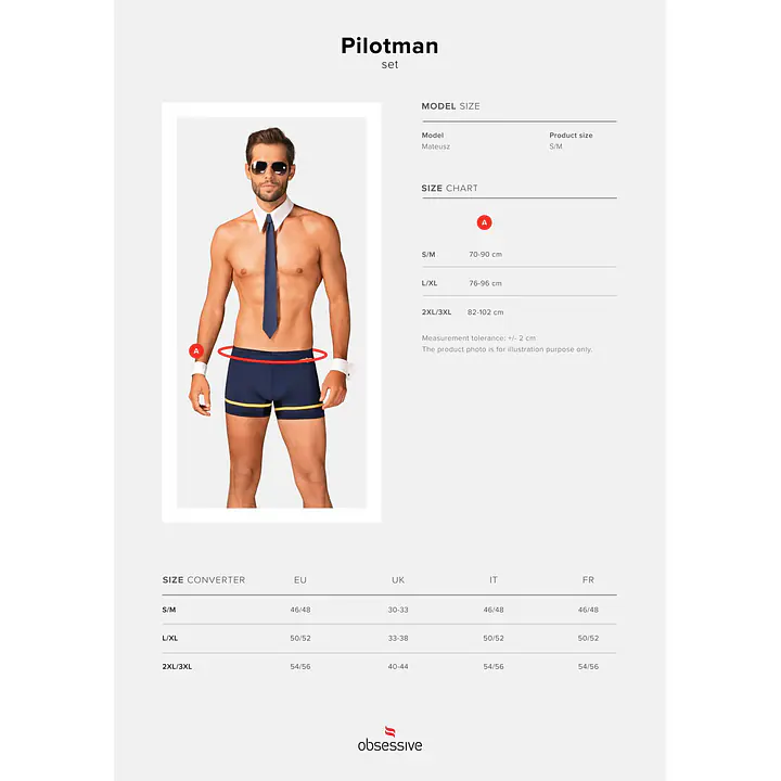 Еротичний костюм пілота Obsessive Pilotman set S/M, боксери, манжети, комір з краваткою, окуляри - Master