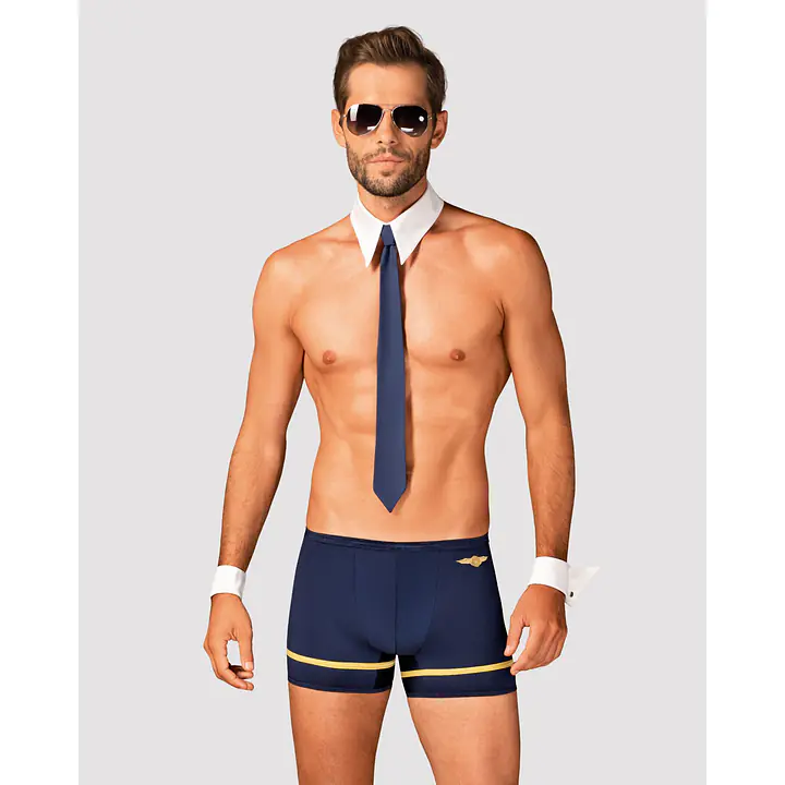 Еротичний костюм пілота Obsessive Pilotman set 2XL/3XL, боксери, манжети, комір з краваткою, окуляри - Master