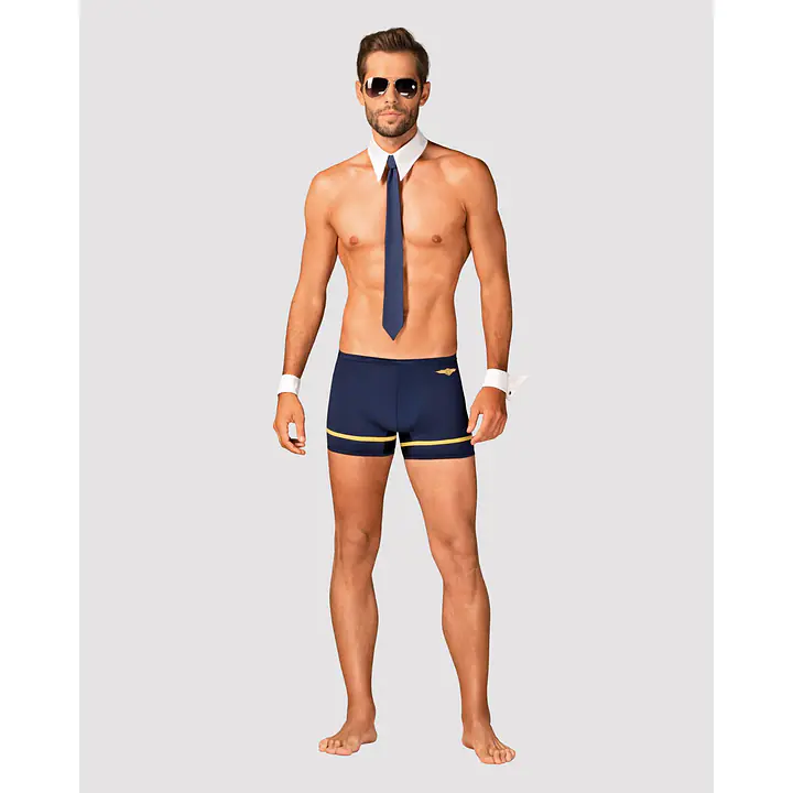 Еротичний костюм пілота Obsessive Pilotman set 2XL/3XL, боксери, манжети, комір з краваткою, окуляри - Master