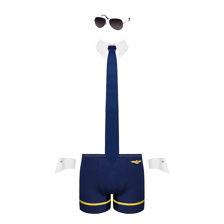 Еротичний костюм пілота Obsessive Pilotman set 2XL/3XL, боксери, манжети, комір з краваткою, окуляри - Master