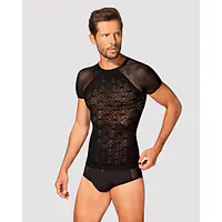Чоловіча напівпрозора футболка з орнаментом Obsessive T102 T-shirt S/M/L, чорна - Master