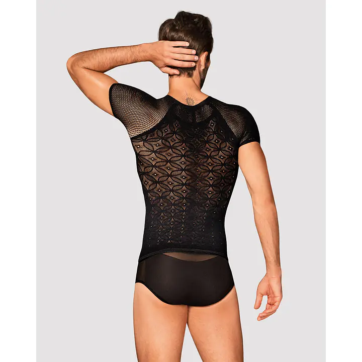 Чоловіча напівпрозора футболка з орнаментом Obsessive T102 T-shirt S/M/L, чорна - Master