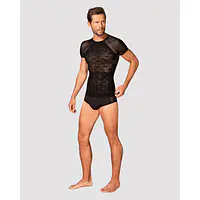Чоловіча напівпрозора футболка з орнаментом Obsessive T102 T-shirt S/M/L, чорна - Master