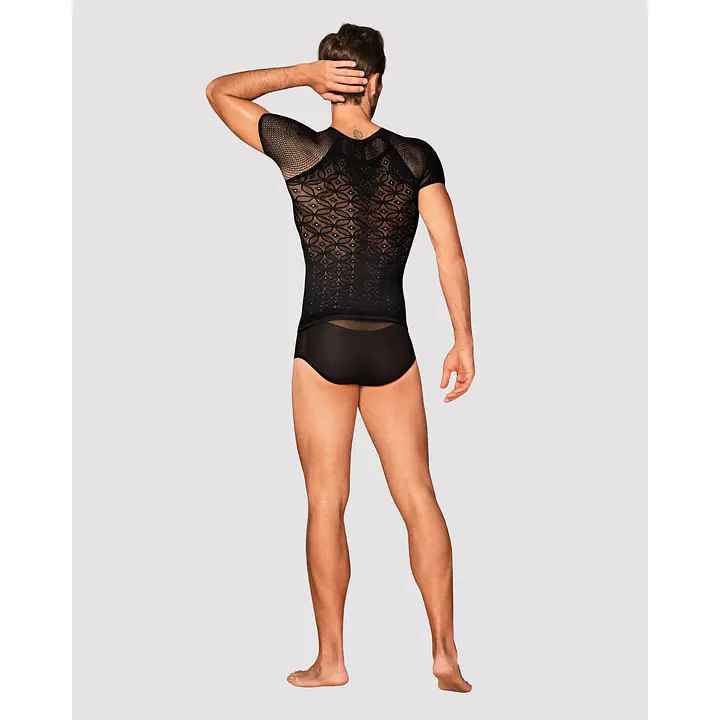 Чоловіча напівпрозора футболка з орнаментом Obsessive T102 T-shirt S/M/L, чорна - Master