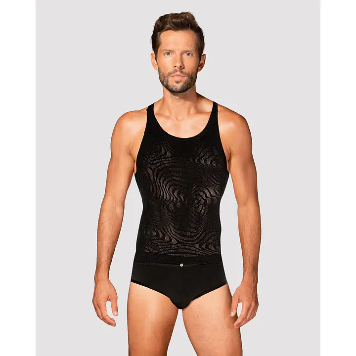 Чоловіча напівпрозора майка-борцовка з візерунком Obsessive T103 tank top S/M/L, чорна - Master