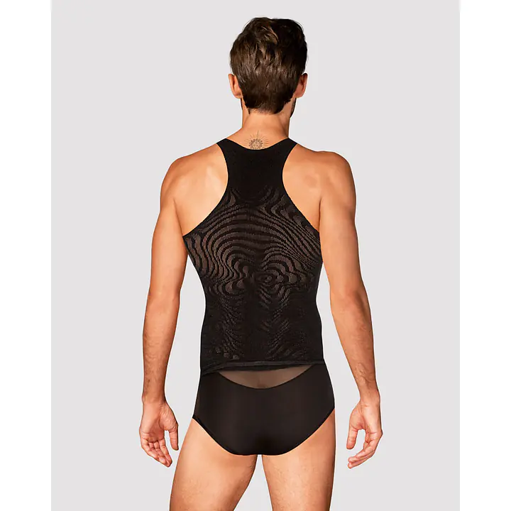 Чоловіча напівпрозора майка-борцовка з візерунком Obsessive T103 tank top S/M/L, чорна - Master