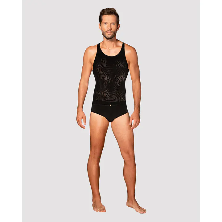 Чоловіча напівпрозора майка-борцовка з візерунком Obsessive T103 tank top S/M/L, чорна - Master