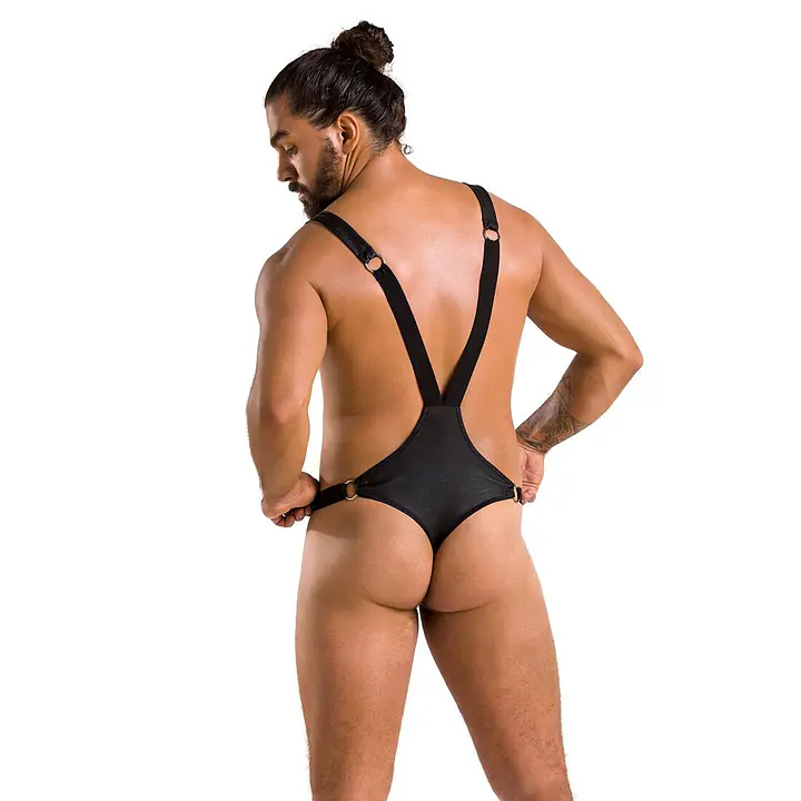 Чоловіче боді з люверсами Passion 028 HARRY L/XL Black, екошкіра, на шлейках - Master