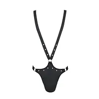 Чоловіче боді з люверсами Passion 028 HARRY L/XL Black, екошкіра, на шлейках - Master