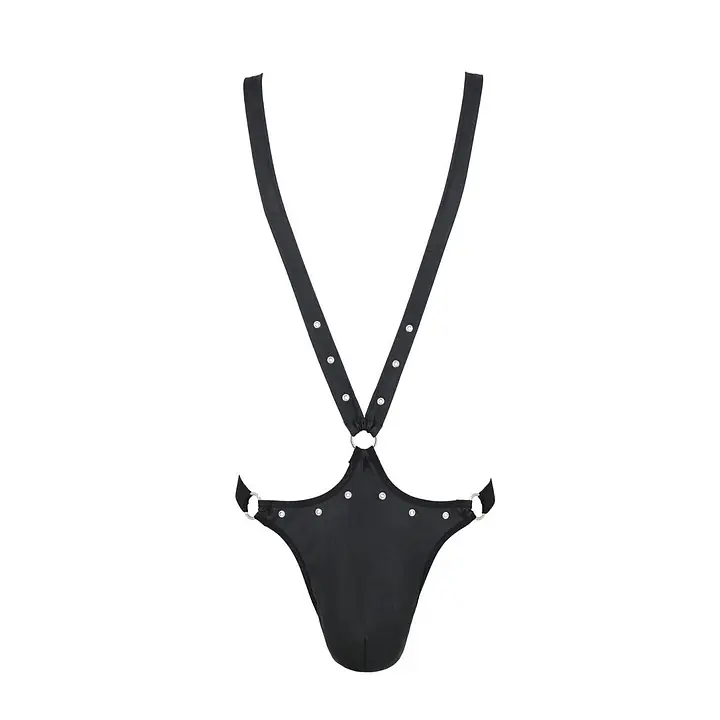 Чоловіче боді з люверсами Passion 028 HARRY L/XL Black, екошкіра, на шлейках - Master