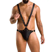 Чоловіче боді з люверсами Passion 028 HARRY S/M Black, екошкіра, на шлейках - Master